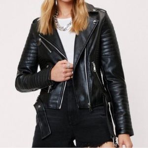 Black faux leather copperose biker jacket size xL